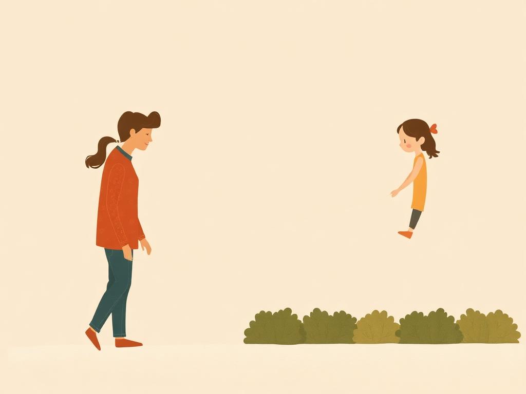 Ilustración de un padre y una hija separados por un seto verde representando límites sanos