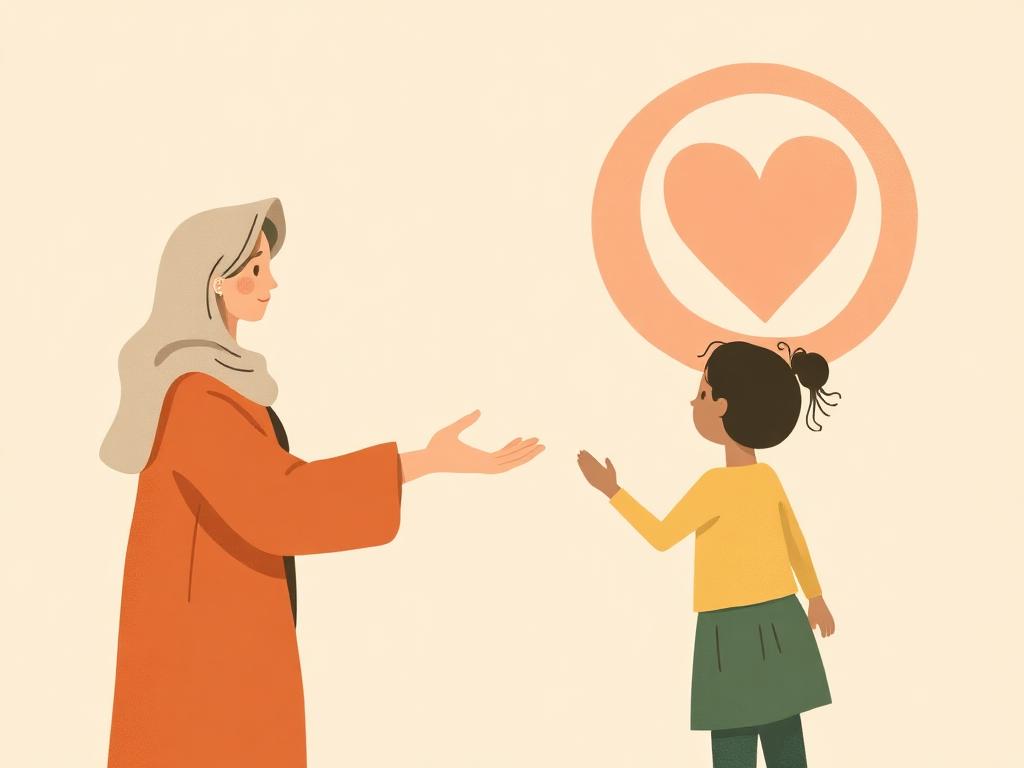 Ilustración cálida de una persona ofreciendo una mano abierta y un corazón representando pedir ayuda